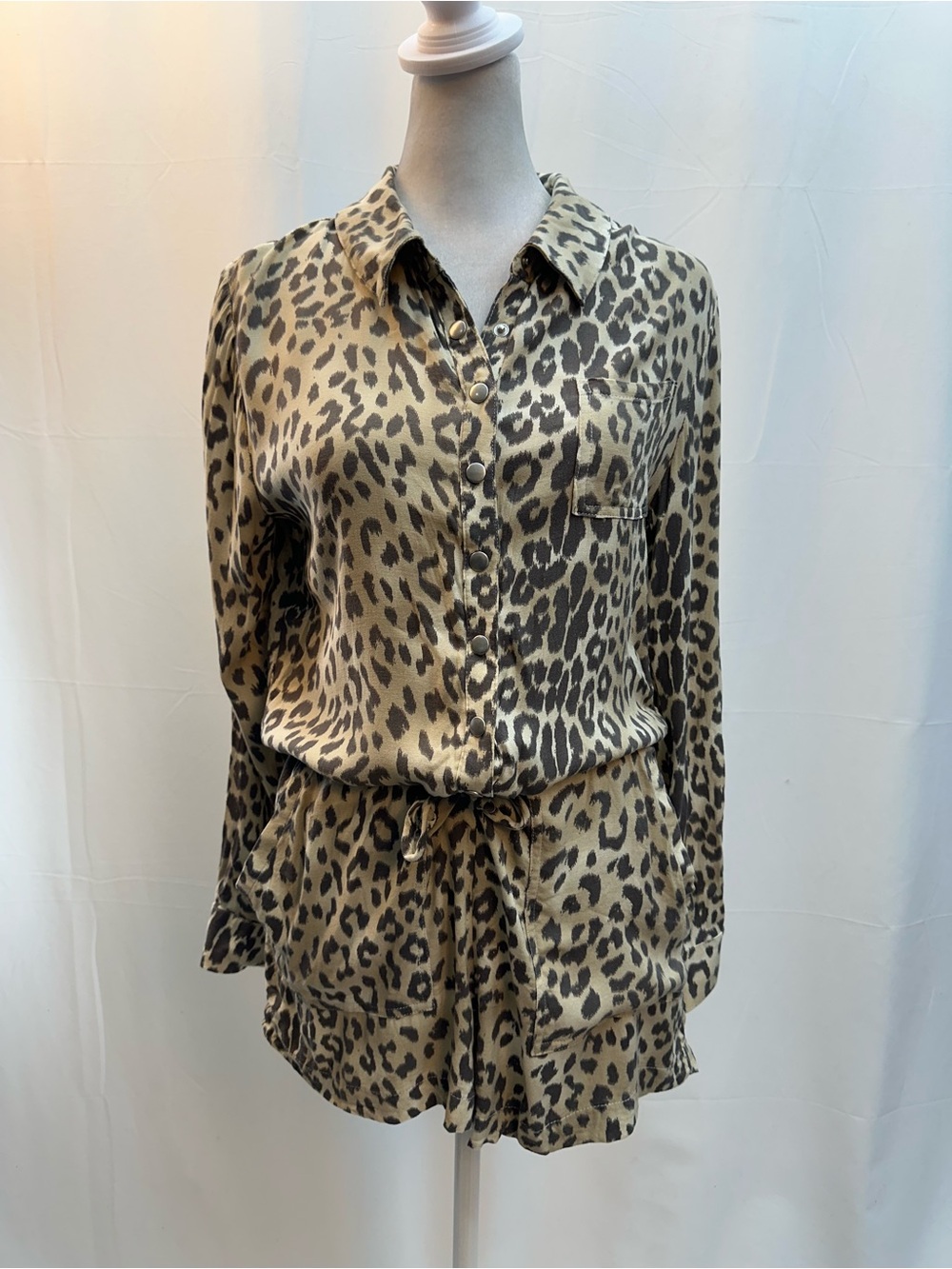 Chaser Chic Leopard Print Romper in Tan and Black S